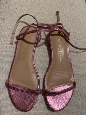 Stuart Weitzman Metallic Rose-Strap Ankle Tie Sandals